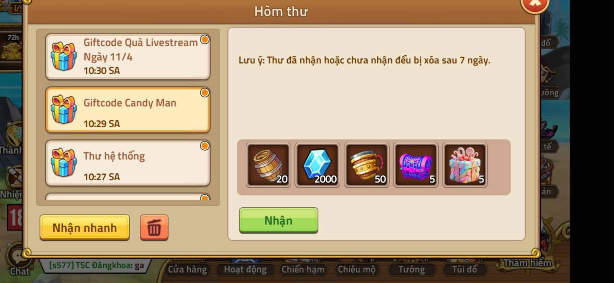Code Hải Tặc Đại Chiến
